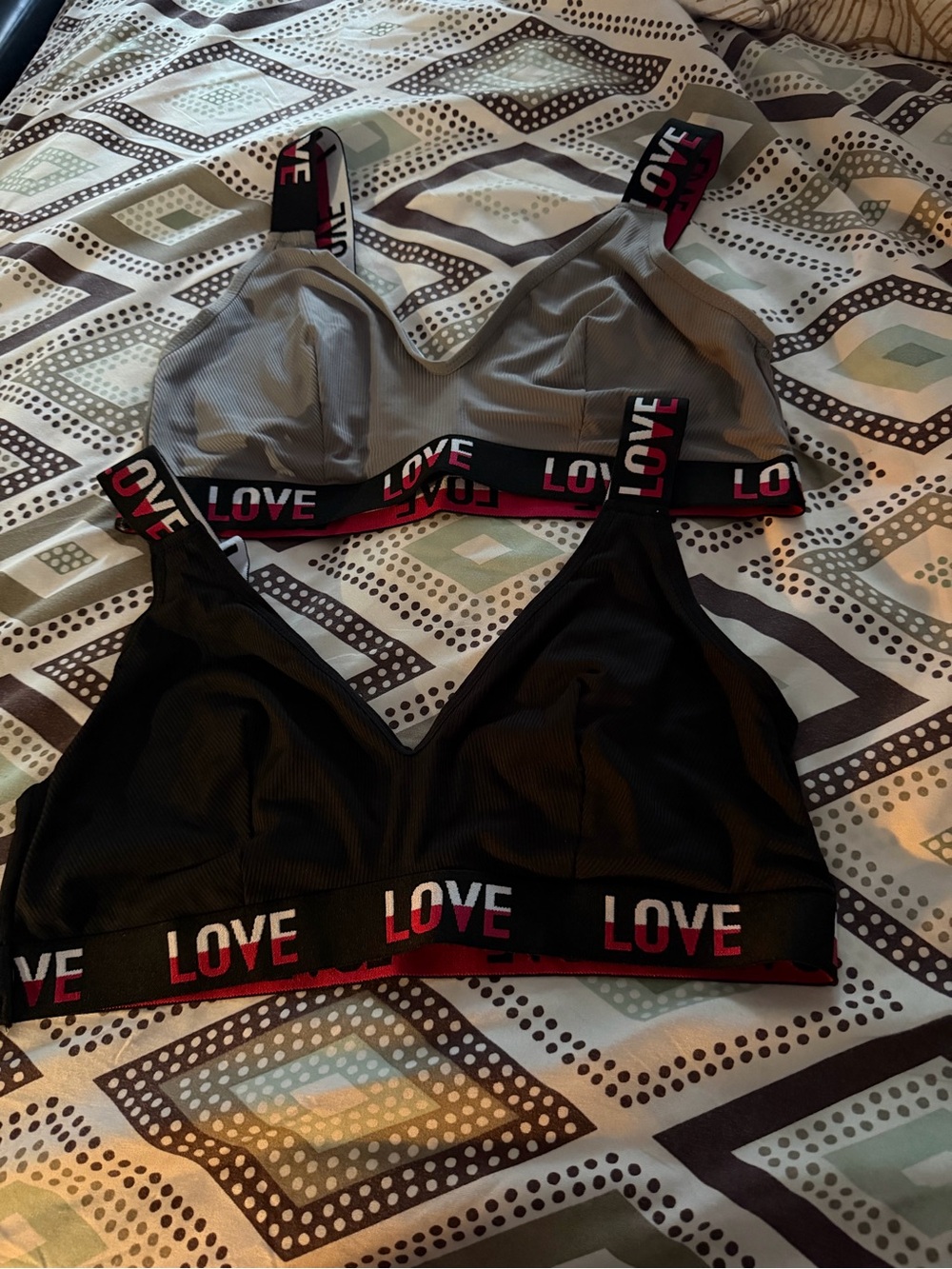 Love Bralettes Duo - Black & Gray with Red Accent
